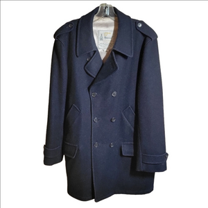 Vintage London Fog Mens Wool Pea  Coat Double Breasted Navy Blue Size 44R